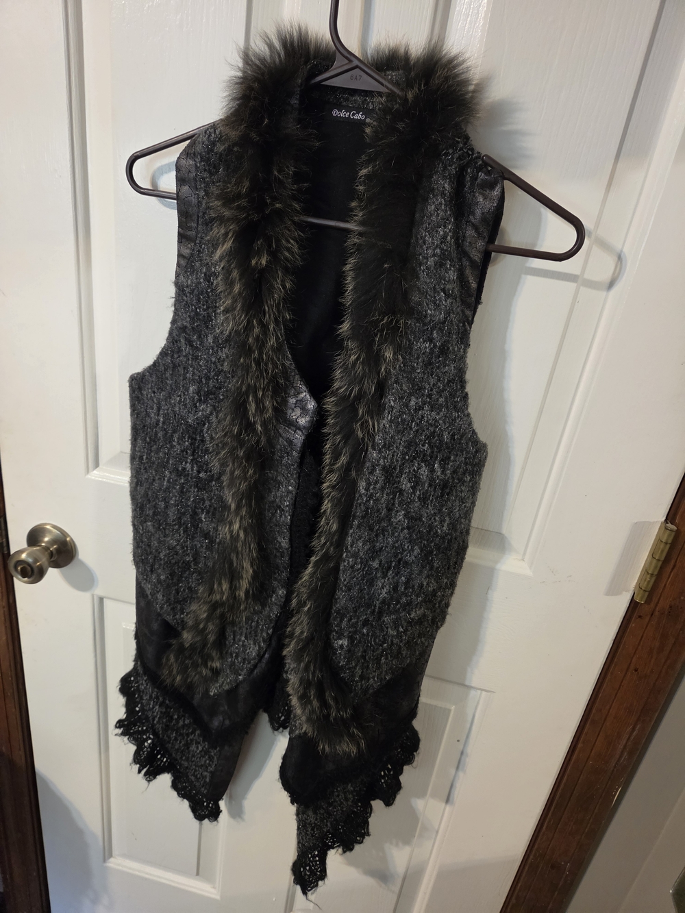 Dolce Cabo Gray Knit Vest with Faux Fur Trim